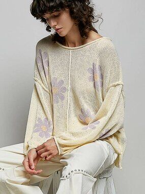 POL Floral Print Oversized Balloon Sleeve Lightweight Sweater – Medium – NWT